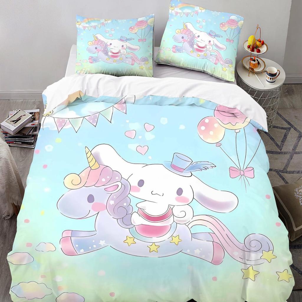 Cute Puppy Three-Piece Quilt Cover Digital Printing Bedding Set Cartoon Character Bed Cover