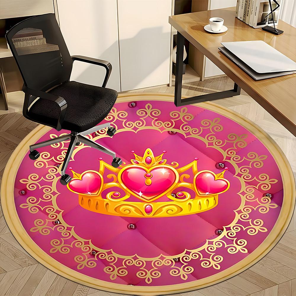 1pc Crown HeartChair Carpet for Office, Indoor Non-Slip Washable Polyester Fiber Carpet, Mat For Office, Machine Washable