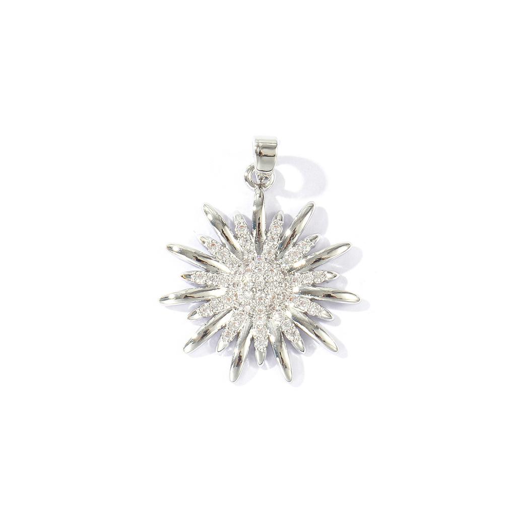 2PCs Sunflower Charm Micro Pave Clear Cubic Zirconia Brass Pendant For DIY Necklace Earrings Jewelry Making Findings 28mm X 22mm