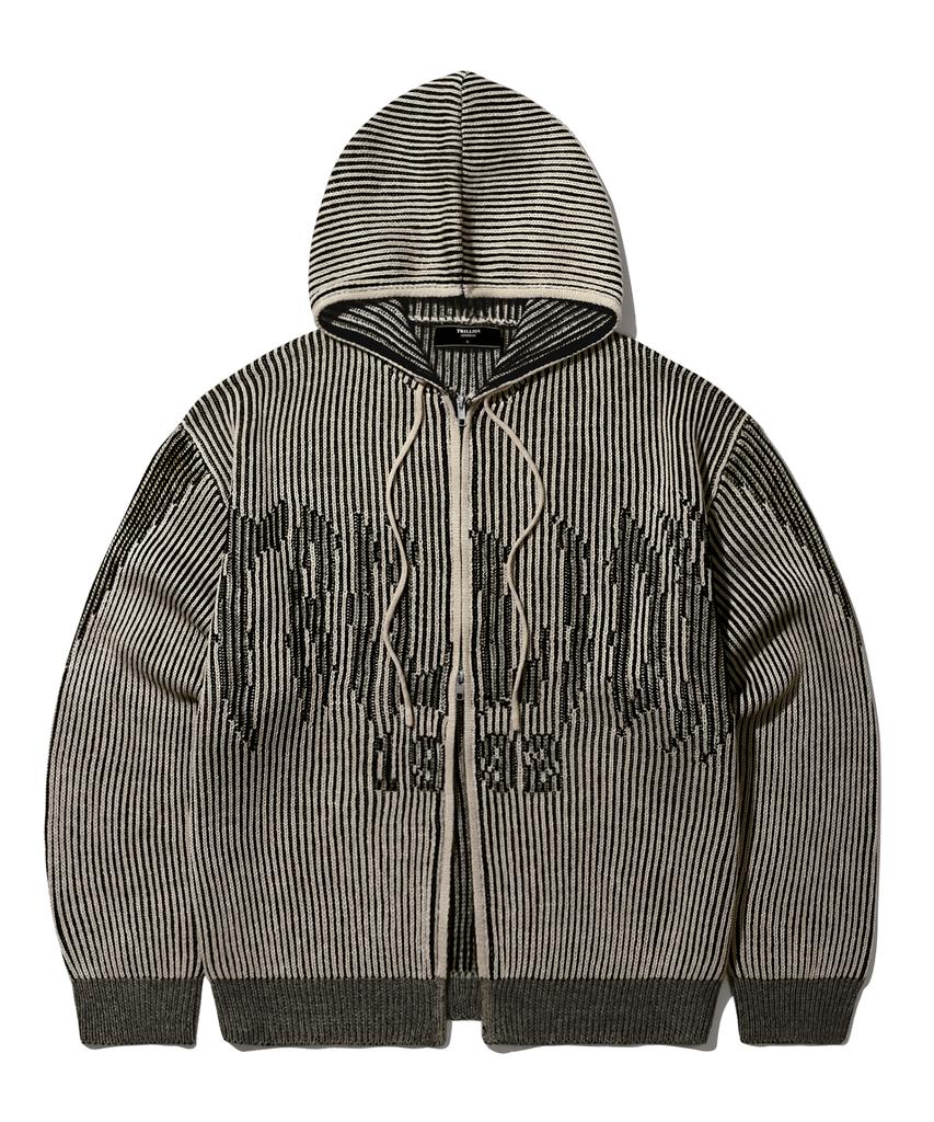 TRILLION Washable Two-Tone Hooded Zip-Up Graphic Knit (Beige)