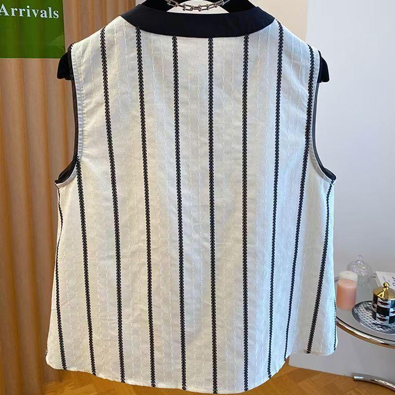 Striped Thin Sleeveless Women Vest Tops 2025 New Summer Loose O Neck Tank Tops Female
