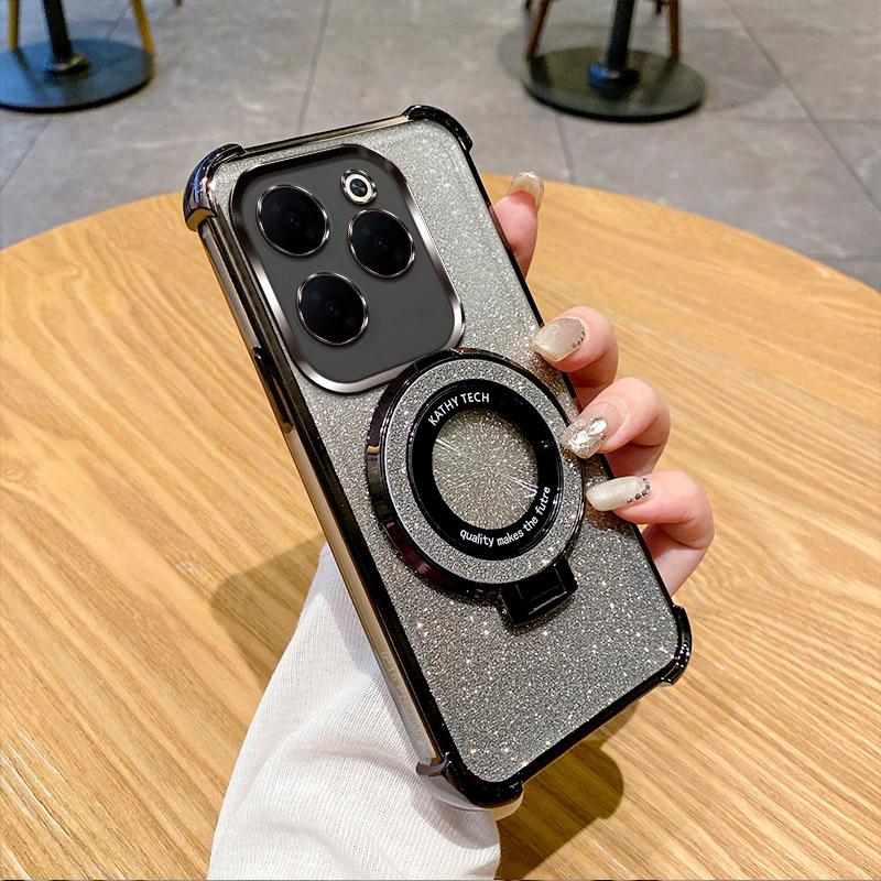 Luxury Plating Shockproof Stand Ring Phone Case For Infinix Hot 40 Pro 30 30i 40i 50i 10S NFC 10 Lite 9 Play Glitter Soft Cover