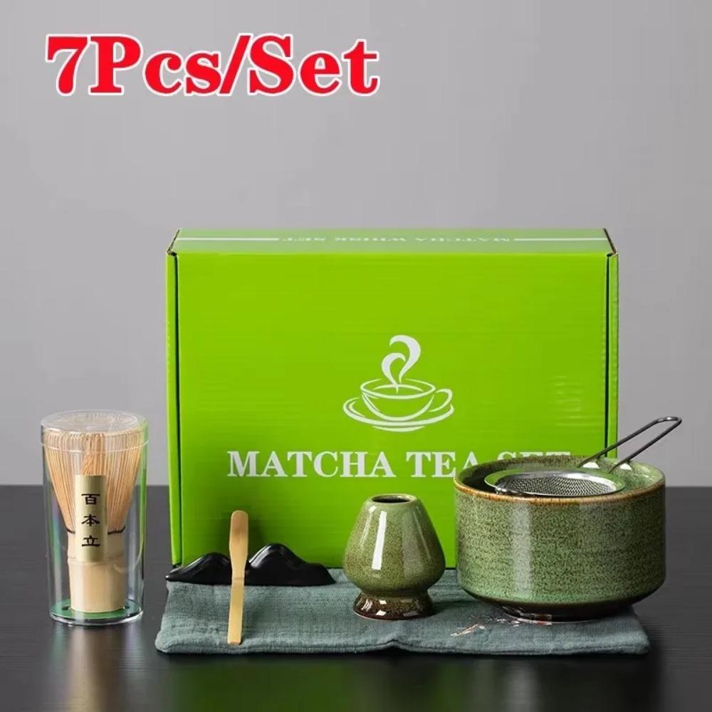 4Pcs 7 Pcs/set Japanese Matcha Blender Set Bamboo Whisk Matcha Brush Teaspoon Kiln Tea Set Beverage Shop Tea-Making Tools