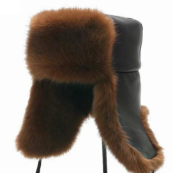 WTEMPO Outdoor Faux Fur Inner Solid Color Soft PU Cycling Hats Men's Faux Leather Autumn Winter Windproof Cold-proof Warm Hats