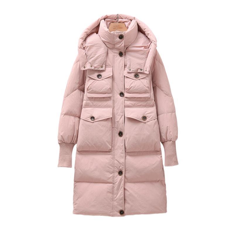 Down jacket women's winter 2024 new medium and long thickened white duck down knee jacket