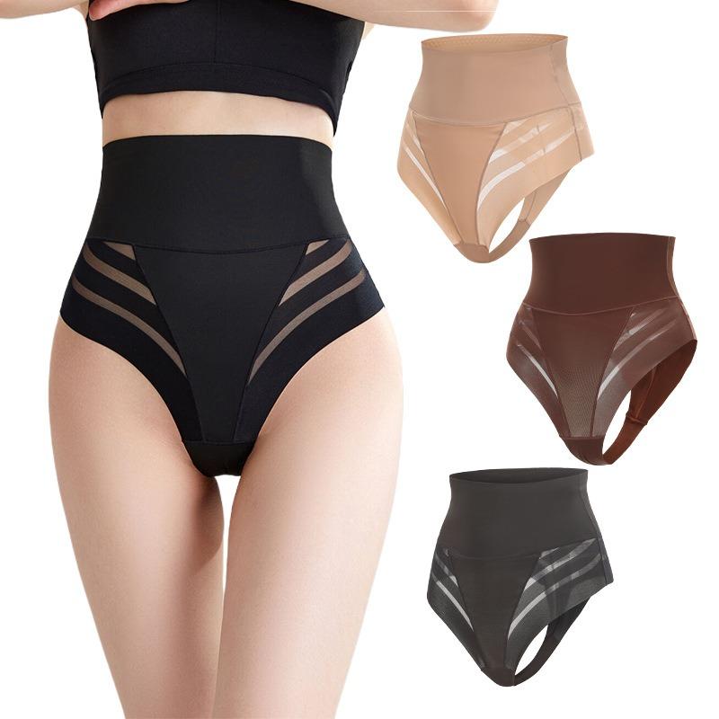 Panciera Modellante a Vita Alta Controllo Pancia Rete a Strisce Sottile Taglia Forte Sollevamento Glutei Slip