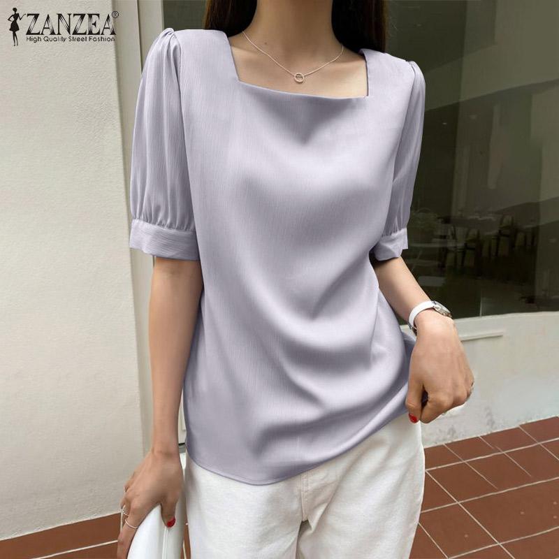 

ZANZEA Женская повседневная летняя блузка с квадратным воротником и половиной рукавов