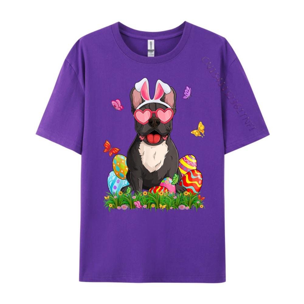 Cute French Bulldog Dog Bunny Ears Easter Eggs Easter Day Graphic T Shirts 100 Cotton Anime T Shirts Mardi Gras
