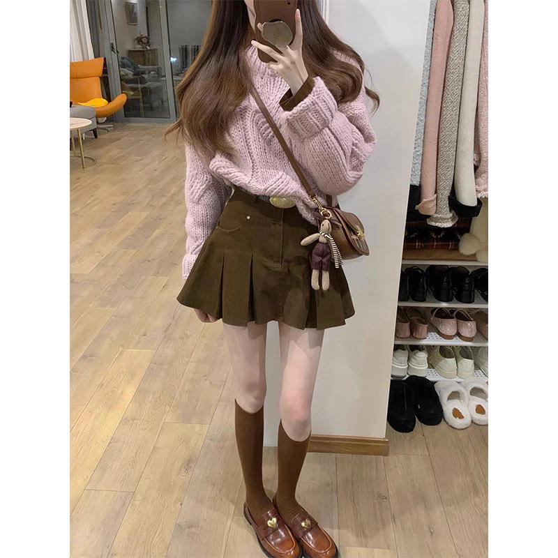

Women s Gentle French Style Knit Sweater & High-Waisted Pleated Skirt Set M [95-105 jin]