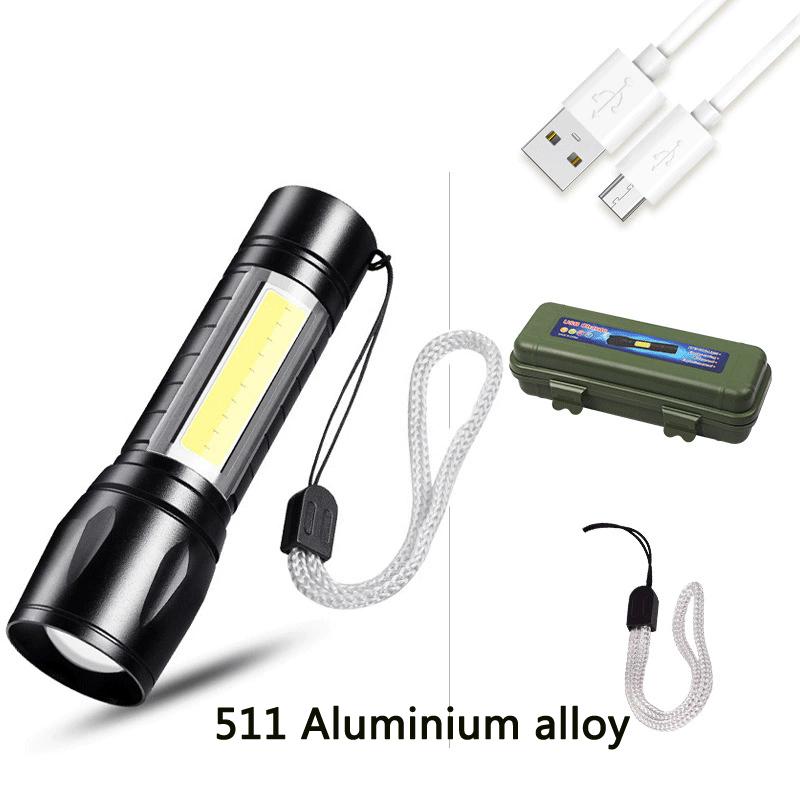 Mini LED Flashlight COB+XPE Portable Torch USB Charging Camping Lantern Zoomable Focus Light Tactical Flashlight with Pen Clip