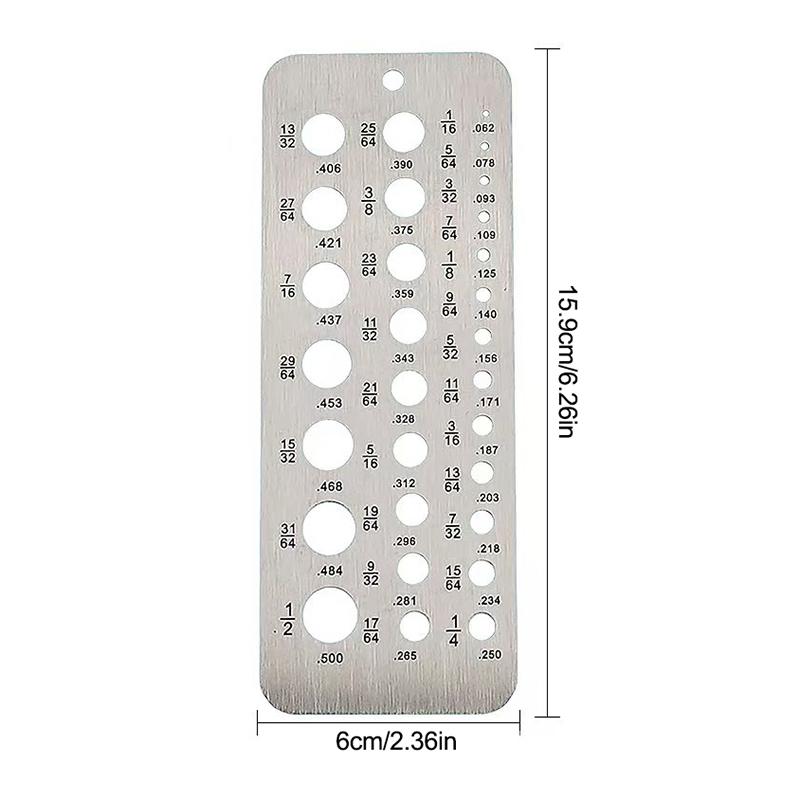 Stainless Steel 29-Hole Drill Gauge With High Contrast Markings Durable Quick Precise Measuring 1/16 Inch To 1/2 Inch Size Bits