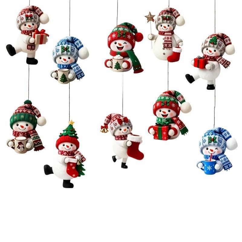 Festive Christmas Snowman Gift Holding Hanging Ornaments 10Pcs Random Assorted Decor for Xmas Tree Wedding Holiday Party Decor