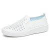 Hollow-out Women's Shoes, Breathable Perforated Thick-sole White Sneakers, Slip-on Lazy Soft-sole Casual Single Shoes.