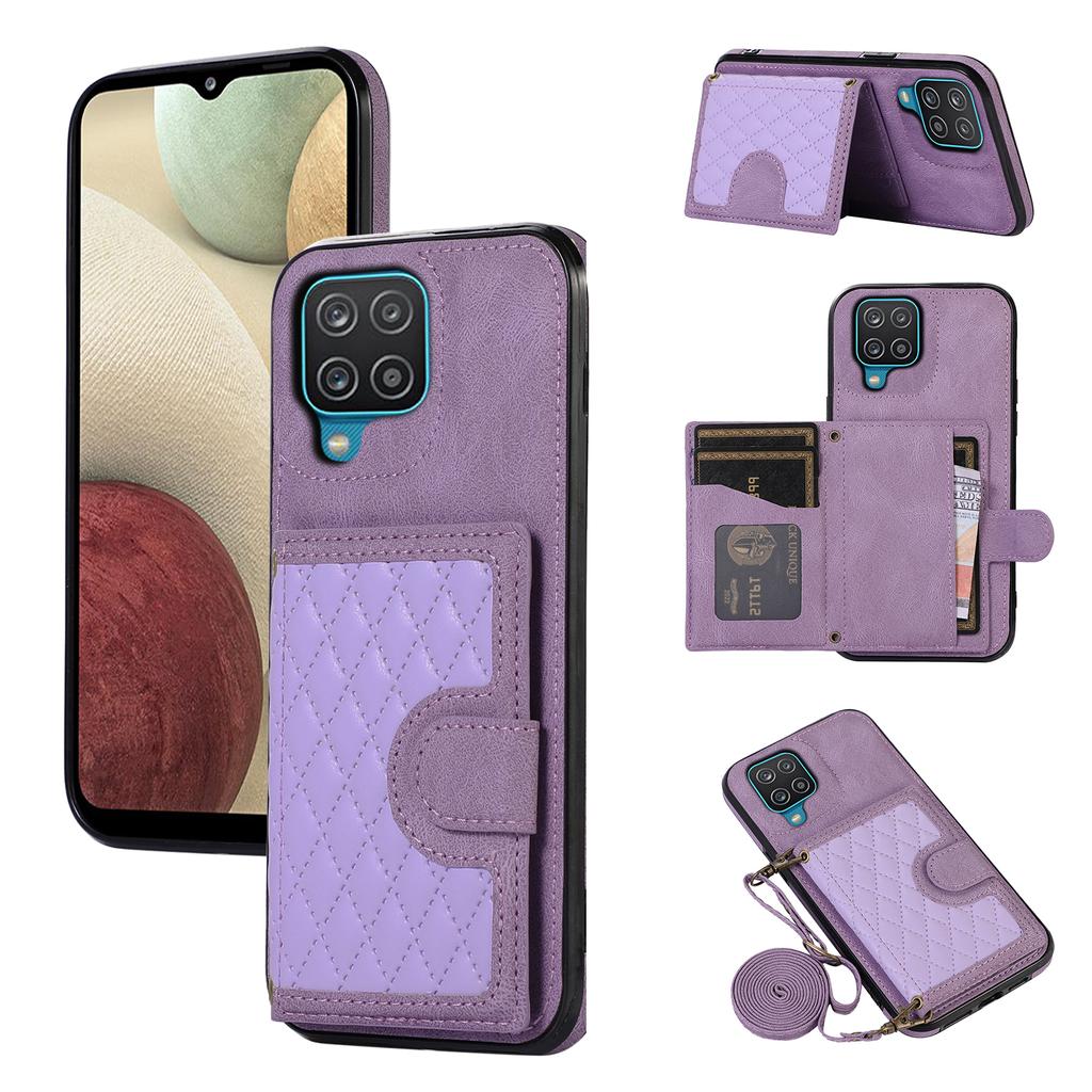 For Samsung Galaxy A12 Case Imprinted Phone Cover Card Holder TPU+PU Leather Shell