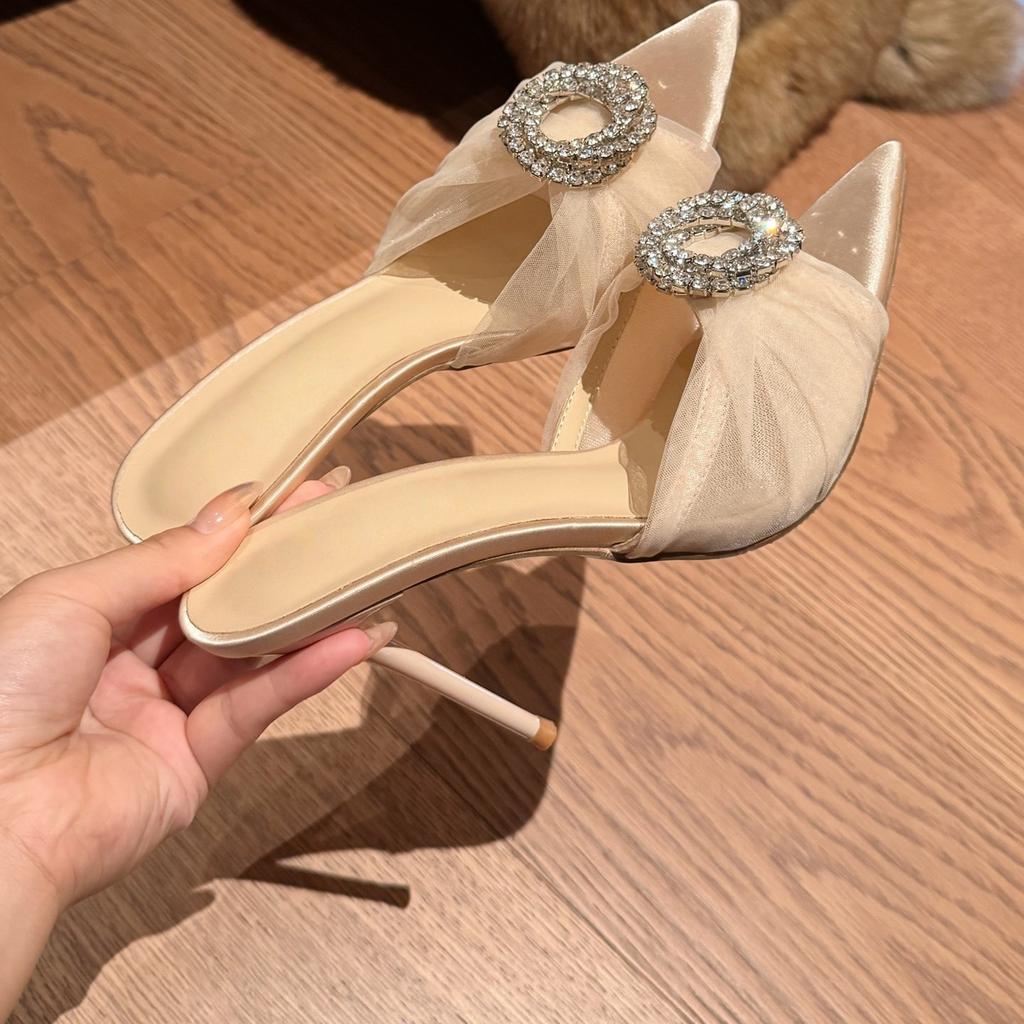 Slippers Women'S Summer Outer Wear New Year'S High Heels Stiletto Pointed Rhinestone French Temperament Sandals With Skirt
