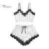 Dámský dvoudílný pyžamový set Krajkový lem Výstřih do V Cami Crop Top Šortky s elastickým pasem Ležérní bez rukávů Noční oblečení Lounge set