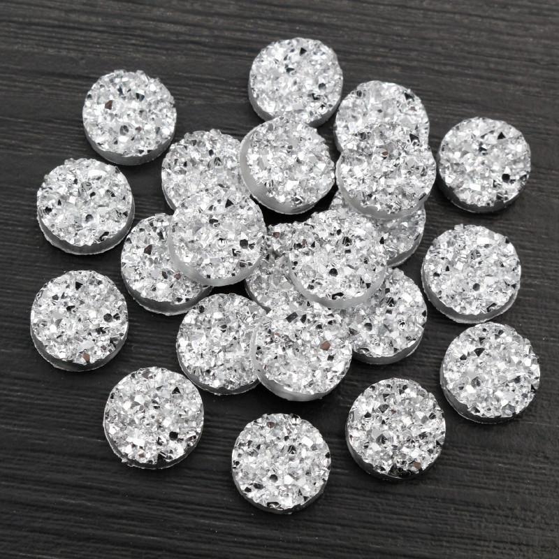 50pcs Per Pack of Natural Stone Patterned Resin Rhinestones, 10mm Flat Bottom Resin Gems, Round Resin Gems for Crafts