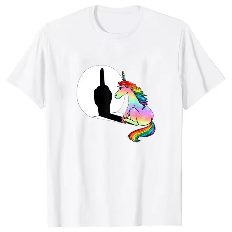 

Unicorn Middle Finger T Shirt Women Unisexs TShirt Streetwear Tshirts Anime Clothes Four Seasons M