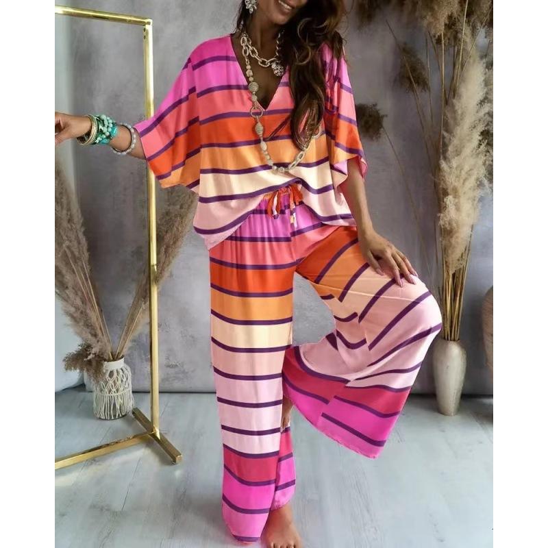 Women's Office Casual Suit Short Sleeve + Long Pants 2 Piece Set