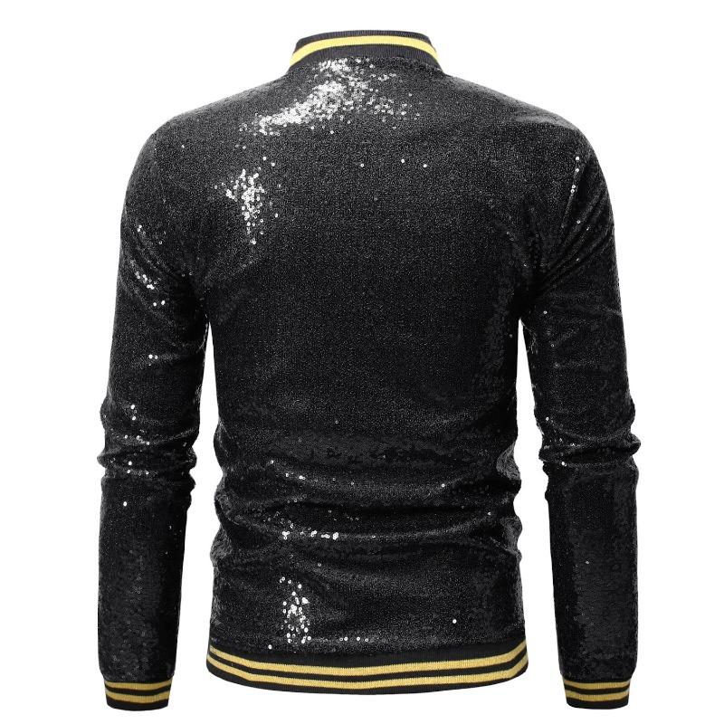 Herren Lockerer Pailletten Tanzanzug Reißverschluss Strickjacke