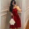 Design Sense Waist Skinny Dress Women's Summer French Hepburn Style Fashion A-shaped Dress High-end Medium and Long Dress