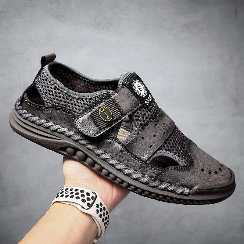 2021 Men's Large Size Sandals Breathable Hollow Wading Shoes Trend Stitching Beach Shoes Driving Dual-purpose Men's Shoes