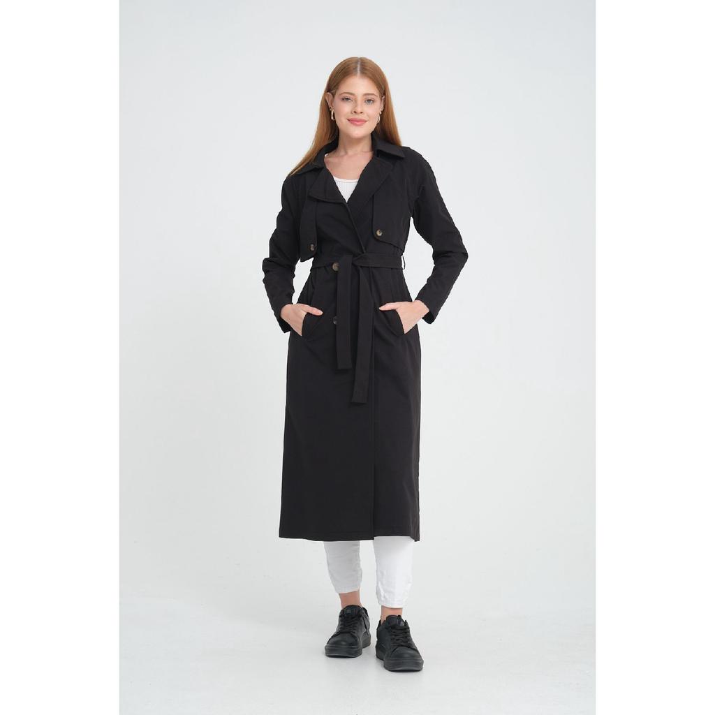 Raglan Sleeve Mid-length Double Breasted Trench Coat (120 Cm) Dark Beige 7558