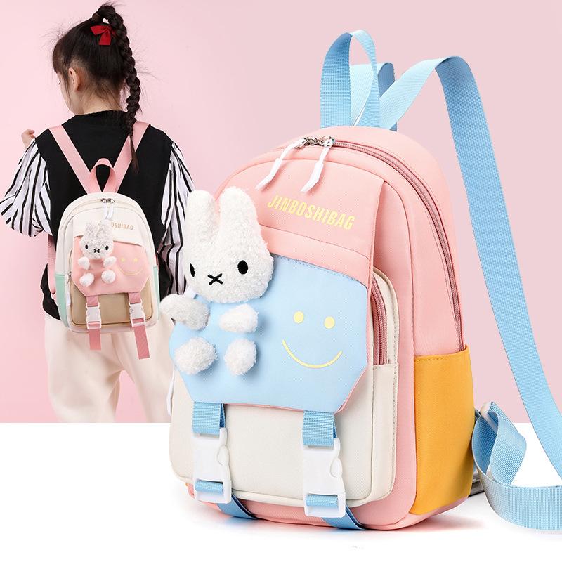 New Fashion Color Matching Children School Bags Cute Cartoon Casual Nylon Girl Baby Backpack Lightweight Reduce Burden Kindergarten Book Bag