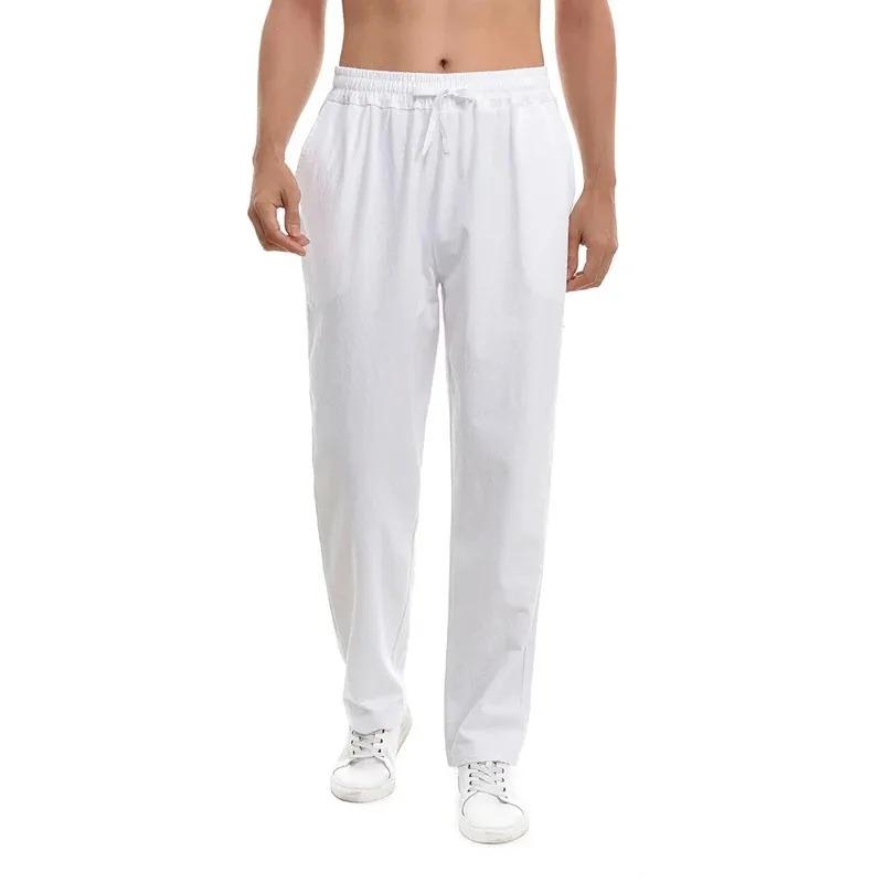 

Spring Summer Long Pants for Men Cotton Linen Solid Color Lightweight Pants Casual Sweatpants Elastic Waist Basic Style Trousers XXXL белый