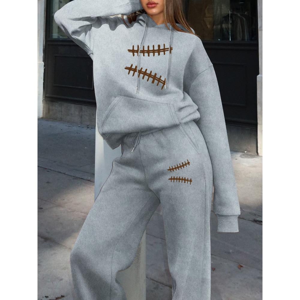 Set Casual Stampato Stile Retrò da Strada Felpa con Cappuccio Larga Pantaloni a Gamba Larga Set Due Pezzi Multifunzionale Adatto a Vari Scenari