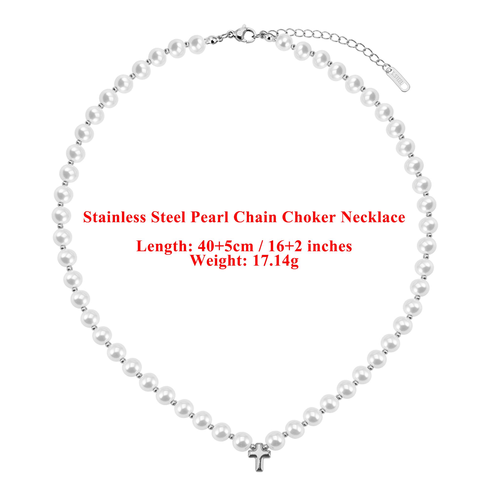 

EFFIE QUEEN Stainless Steel 18k Gold Round Pearl Beads Ball Chain Choker Necklace Natural Jewelry for Women Wedding Party STPN07 серебряный