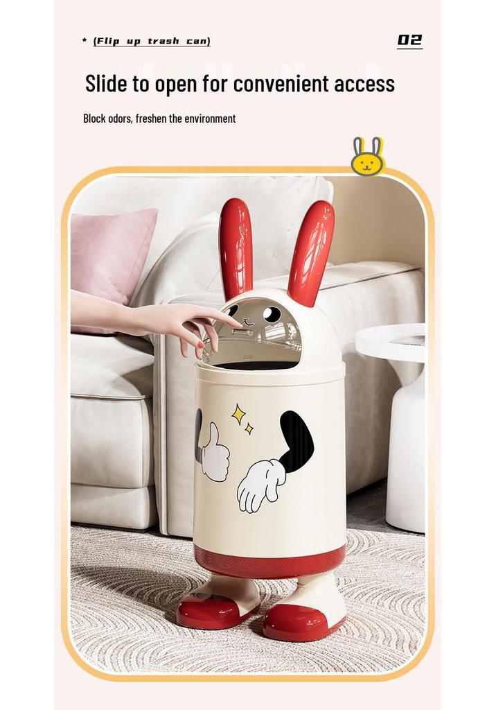 Cute Rabbit Ear Trash Can for Home, Bedroom, Living Room, or Coffee Shop