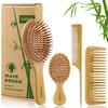 MRD Hair Brush Set, Natural Bamboo Comb Paddle Detangling Hairbrush, Wide-tooth and Tail Comb No Bristle, Suit for Women Men and Kids
