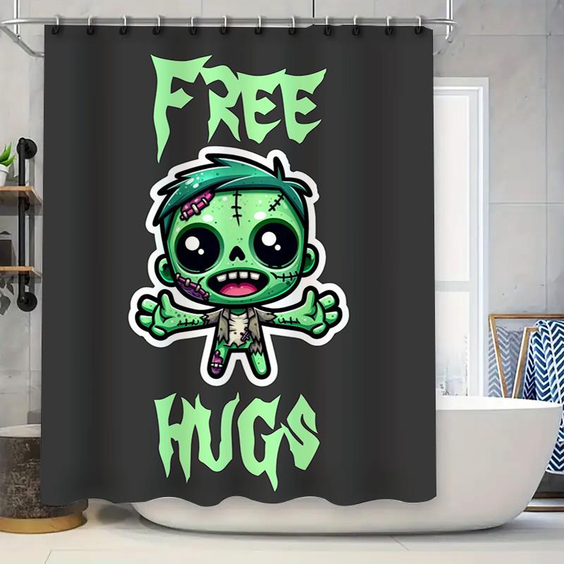 

Green Zombie Hugging Shower Curtain Cute Halloween Decorations for Bathroom 90x180cm