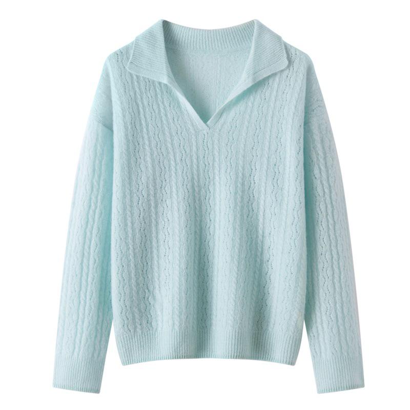 2026 Fall/Winter Women's Fashionable Pure Cashmere Knitwear: Warm, Versatile, Hollow-Out Lapel Top