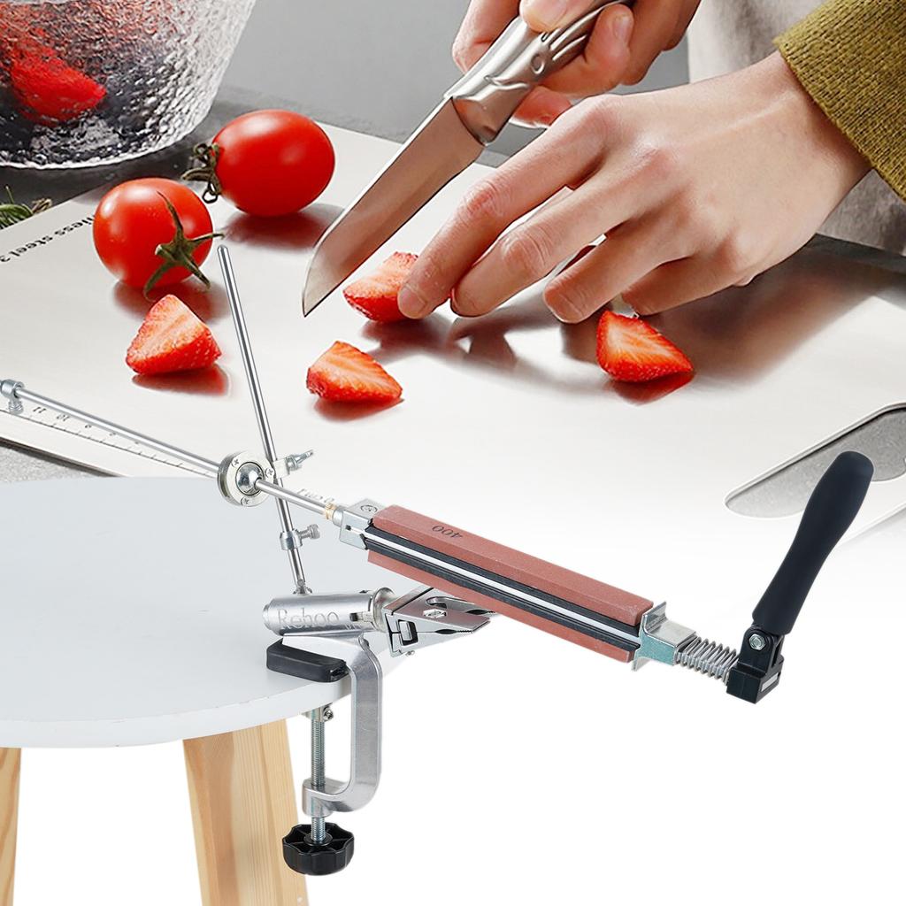 Knife Sharpener, 360 Degree Rotating with 6 Sharpening Stones 180 400 800 1500 2000 3000, 15 Degree Fixed Angle, 180 Degree Reverse Clamp for S