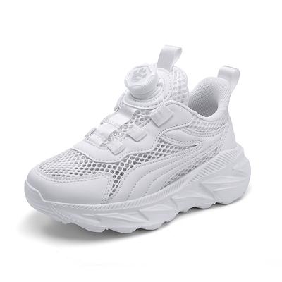 Children's Mesh Rotating Buckle Running Shoes Summer Low-top Hollow Breathable Sports Shoes White Shoes