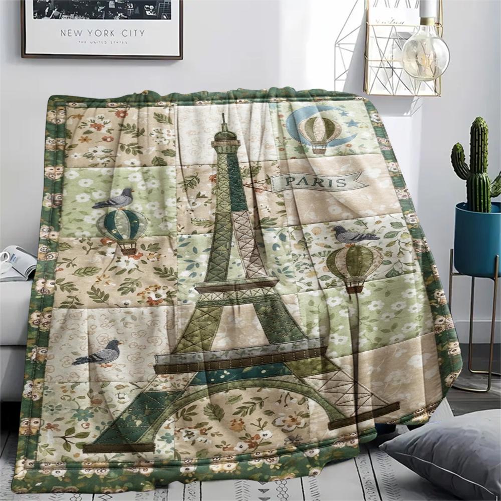 Paris Eiffel Tower Print Flannel Blanket, High Quality Comfortable for All Seasons, Home Decor, Warmth and Comfort, Perfect for Christmas Gifts91