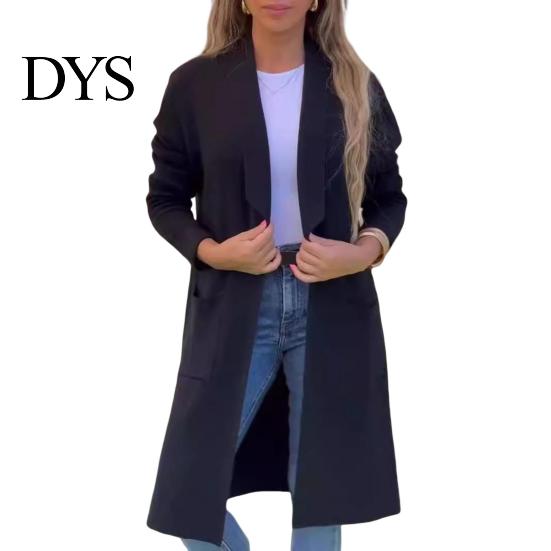 Winter Coat Women Woolen Jacket Turn-down Collar Solid Color Knitted Mid Length Thermal Long Sleeved Commuting Dating Spring Fall Overcoat Lady Thick
