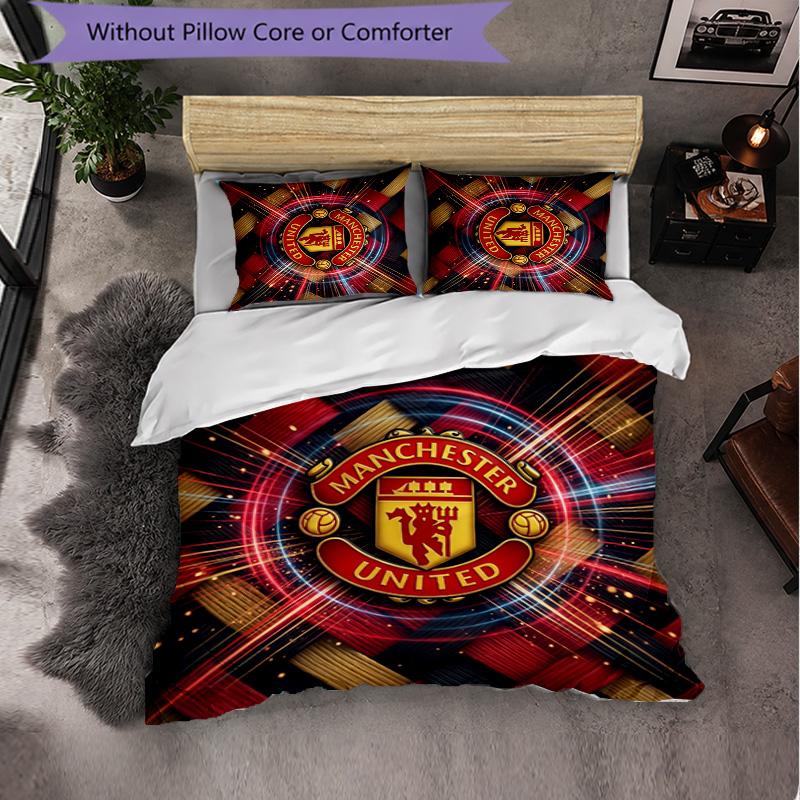 Vzor Manchester United 3dílná sada povlečení Měkký povlak na přikrývku z mikrovlákna s povlaky na polštáře do ložnice