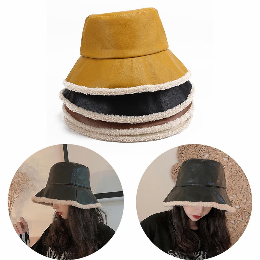 Wool Bucket Hats Unisex Bucket Hat Winter Hat Pu Lady Tourism Hat For Outdoor Activities Traveling Winter Sports