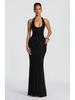 2026 European & American Women's Sleeveless U-Neck Slim-Fit Evening Gown with Waist-Cinched Ribbon