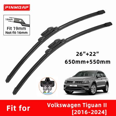 Car Wipers Double Rubber for Volkswagen Tiguan II 2016-2024 Front Brushes Cutter Automobiles Parts Accessories Windscreen Wipers Wear Parts