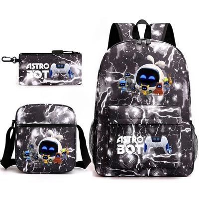 Mochila escolar para adolescentes, robô universo, mochila de transferência de calor com personalidade céu estrelado para aluno do ensino fundamental, conjunto de três peças