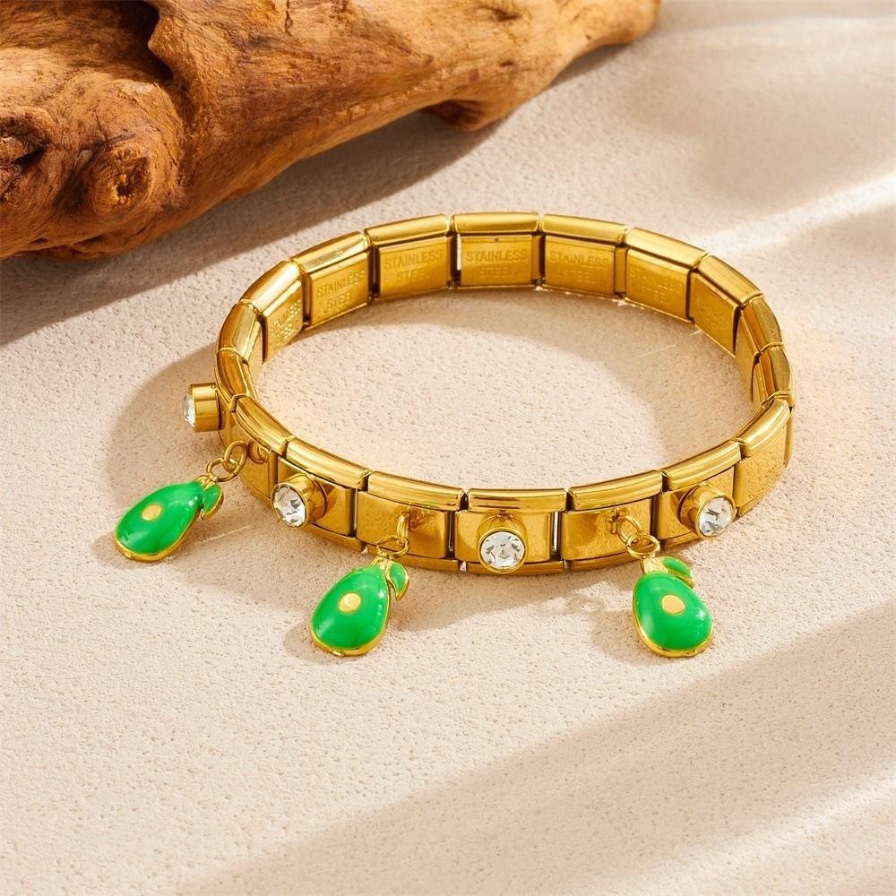 Golden Color Stainless Steel Bracelet Classics Style Watermelon Avocado Design Zircon Bracelet Hypoallergenic