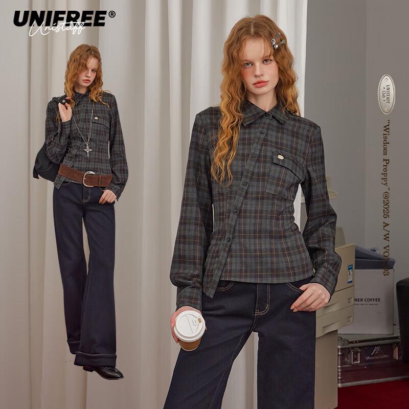 UNIFREE Academy Style Plaid Long Sleeve Shirt L