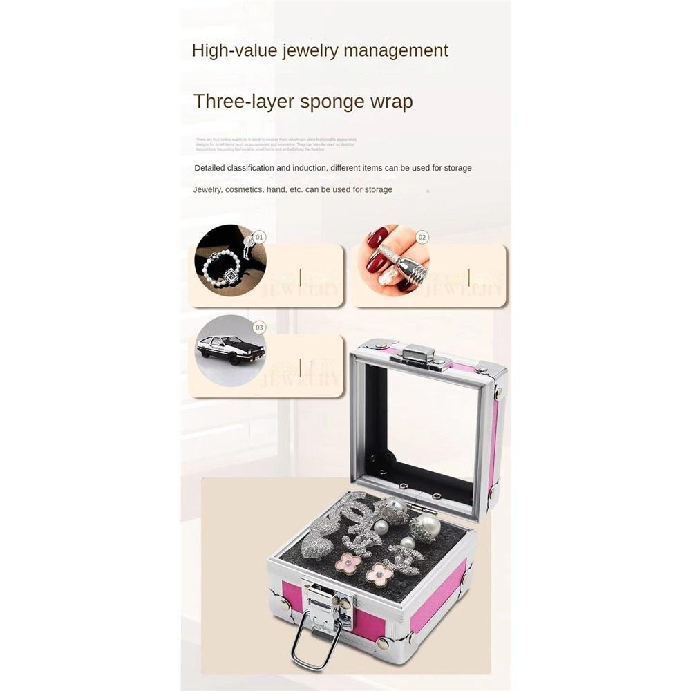 Cutie de depozitare mini portabilă din aliaj de aluminiu, cutie de bijuterii transparentă multifuncțională