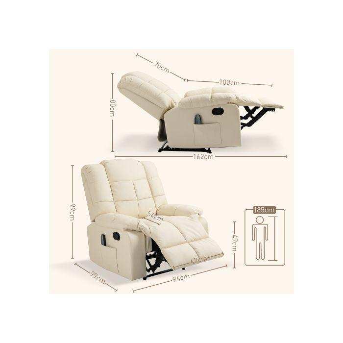 Fauteuil de massage - HOMCOM - Blanc crème - 8 points de massage - Inclinaison 165° - Télécommande incluse