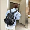 High Quality Korean Style Retro Backpacks Drawstring Design Flat Stripe Bookbags Large Capacity Soft Tote Bags Unisex
