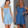 Women's Sleeveless Mid Waist A-Line Midi Denim Dress Casual Streetwear Dresses